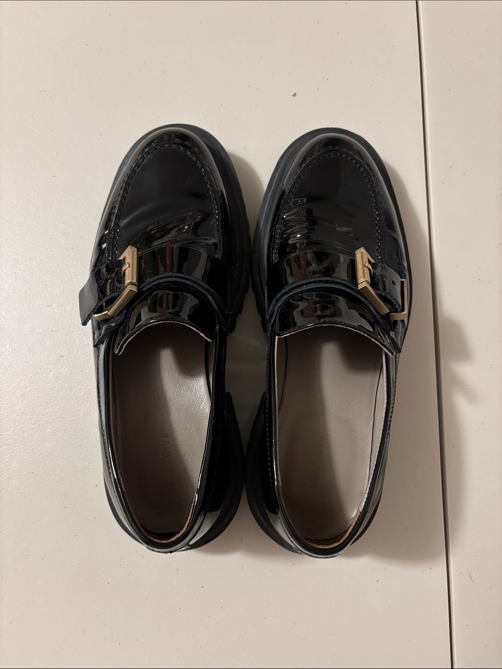 AllSaints Y2K Black Patent Leather Loafers Size 10 Platform Lug Emily Chunky - Picture 6 of 6